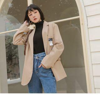 Notch Lapel Applique Slit-side Two Tone Loose Blazer