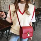 Contrast Trim Knit Vest White - One Size
