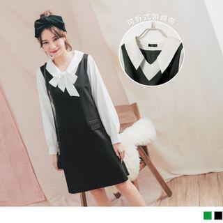 Contrast Collar 2 Ways Chiffon Dress