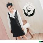Contrast Collar 2 Ways Chiffon Dress
