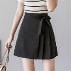 Asymmetric Pleated Tie-front Mini A-line Skirt