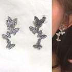 Faux Crystal Butterfly Earring 1 Pair - 0204a# - Silver Needle - As Shown In Figure - One Size