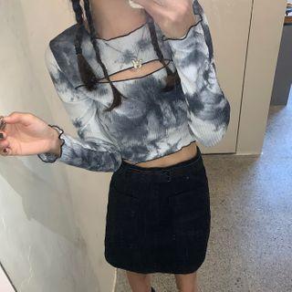 Tie-dye Slim-fit Crop T-shirt Top - As Shown In Figure - One Size