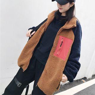 Color Block Fleece Jacket Coffee - One Size