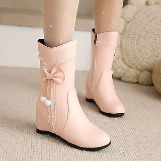 Pointed Bow Accent Wedge Short Boots