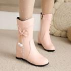Pointed Bow Accent Wedge Short Boots