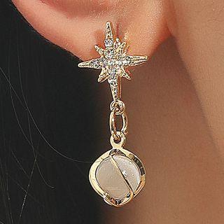 Star Faux Cat Eye Stone Rhinestone Alloy Dangle Earring 01 - 1 Pair - Gold - One Size