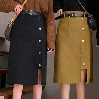 Buttoned Slit Straight-fit Skirt