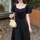 Plain Puff-sleeve Square-neck Dress