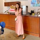 Tie-neck Long Pleat Dress