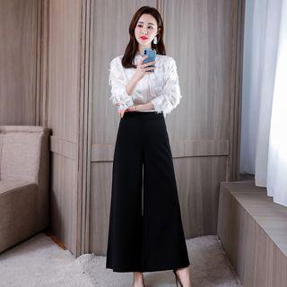 Long-sleeve Fringed Top / Wide Leg Pants