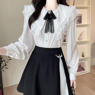 Wide-collar Blouse With Brooch