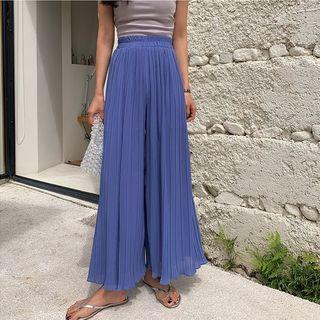 Elastic Waist Pleated Chiffon Pants