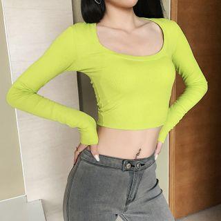 Long-sleeve U-neck Crop T-shirt