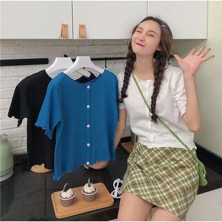 Frilled Button Short-sleeve Top