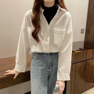 Corduroy Mock Two-piece Pocket-detail Long-sleeve Shirt