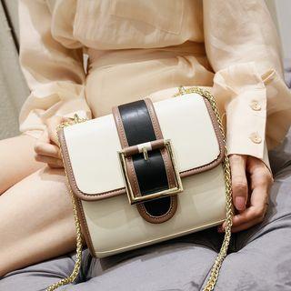 Faux Leather Buckled Handbag Almond - One Size