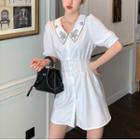 Embroidered Elbow-sleeve Mini A-line Dress