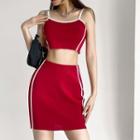 Set: Contrasted Camisole Top + High-waist Mini Pencil Skirt