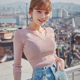 Strappy-neck 3/4-sleeve Knit Top