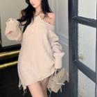 Convertible Zipper-shoulder Asymmetrical Sweater