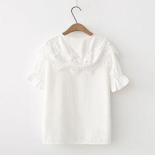 Crochet Collar Short-sleeve Blouse