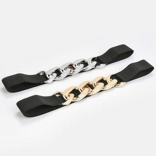 Chunky Chain Alloy Faux Leather Elastic Belt