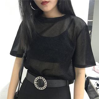 Sheer Glitter Short-sleeve T-shirt