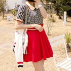 Patterned Short-sleeve Knit Top / Striped Cardigan
