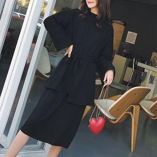 Set: Long-sleeve Midi Dress + Cardigan