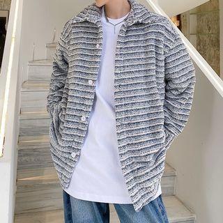 Striped Coral Fleece Shirt Jacket