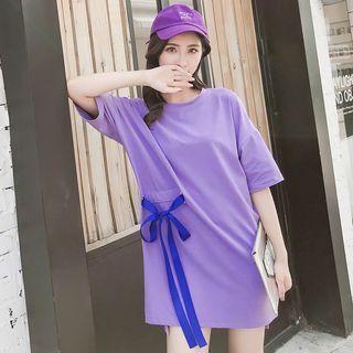 Elbow-sleeve Ribbon Long T-shirt