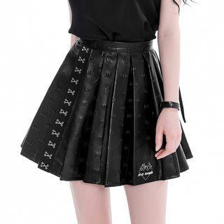 Faux Pearl Pleated Mini A-line Skirt