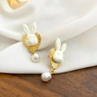 Sterling Silver Faux Pearl Rabbit Stud Earring 1 Pair - White & Gold - One Size