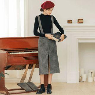 Suspender Midi Plaid Skirt
