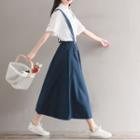 Plain Elbow-sleeve Blouse / Midi Suspender Skirt