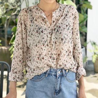 Floral Chiffon Blouse Off White - One Size