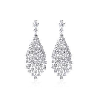 Elegant And Luxurious Geometric Tassel Earrings With Cubic Zirconia Silver - One Size