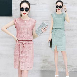 Set: Sleeveless Lace Top + Mini Skirt