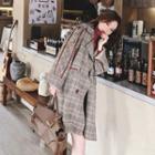 Contrast Trim Plaid Double Breasted Trench Coat