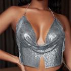 Halter-neck Sequined Cropped Camisole Top