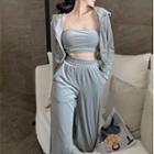 Tube Top / Zip-up Hooded Jacket / Wide-leg Pants / Set