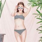 Bikini Set: Halter-neck Patterned Bikini Top + Swim Bottom