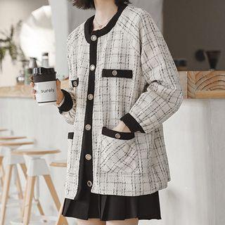 Contrast-trim Buttoned Tweed Jacket Almond - One Size