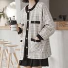 Contrast-trim Buttoned Tweed Jacket Almond - One Size