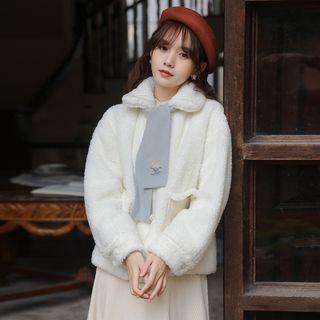Collared Single-breasted Fleece Jacket / Long-sleeve Midi A-line Dress