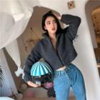 Stand-collar Fleece Cropped Jacket
