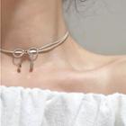 Bow Stainless Steel Faux Leather Layered Choker White - One Size