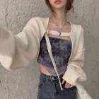 Cropped Buckle-front Cardigan / Tie-dye Tube Top