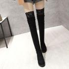 Fabric Lace Trim Hidden Wedge Over-the-knee Boots